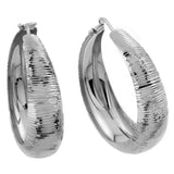Sterling Silver Rhodium Plated Ridged Italian Hoop Earrings with Latch Back Post