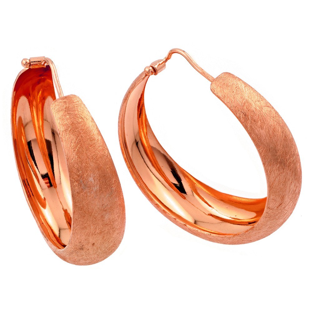 Satin Finish Sterling Silver Rose Gold Plated Stylish Hoop Earrings with Earring Dimensions of 11.77MMx5MM and Latch Back Post