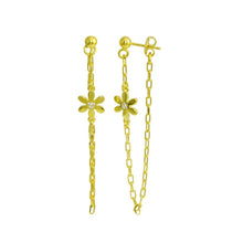 Load image into Gallery viewer, Sterling Silver Gold Plated Dangling Flower CZ Earrings