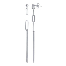 Load image into Gallery viewer, Sterling Silver Rhodium Plated Dangling Ball Paperclip Earrings