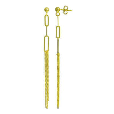 Sterling Silver Gold Plated Dangling Ball Paperclip Earrings