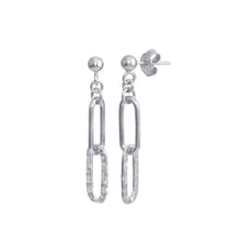 Load image into Gallery viewer, Sterling Silver Rhodium Plated Dangling Ball Textured Paperclip  Earrings