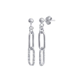 Sterling Silver Rhodium Plated Dangling Ball Textured Paperclip  Earrings