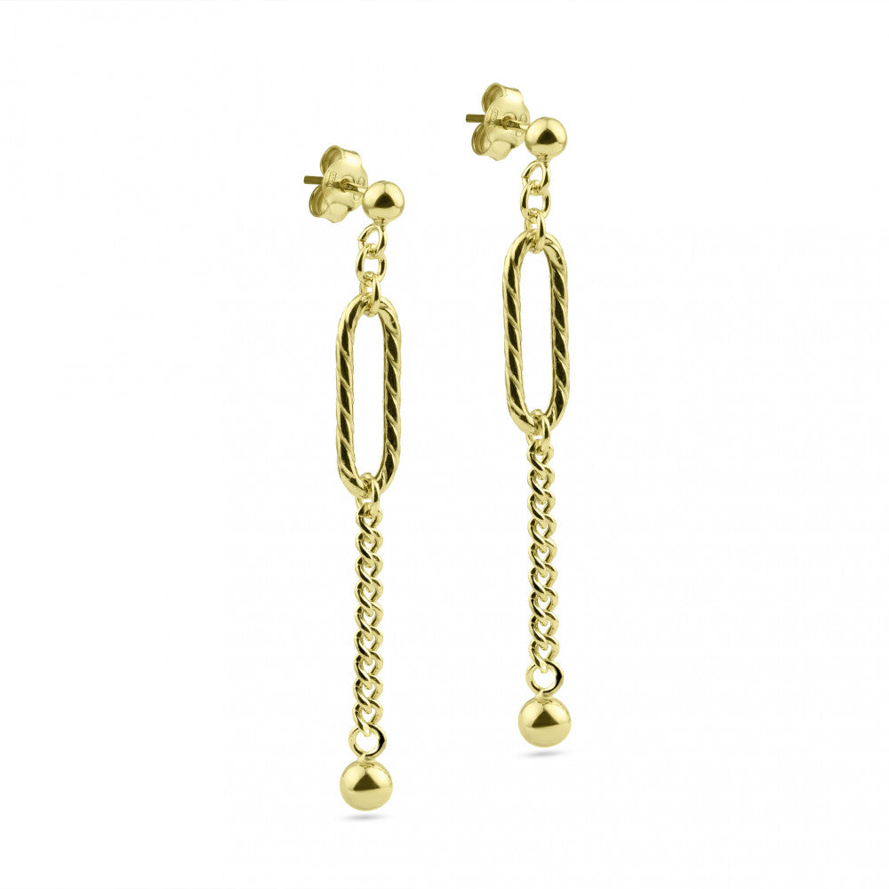 Sterling Silver Gold Plated Dangling Ball Textured Paperclip Earrings