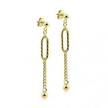 Load image into Gallery viewer, Sterling Silver Gold Plated Dangling Ball Textured Paperclip Earrings