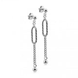 Sterling Silver Rhodium Plated Dangling Ball Textured Paperclip Earrings