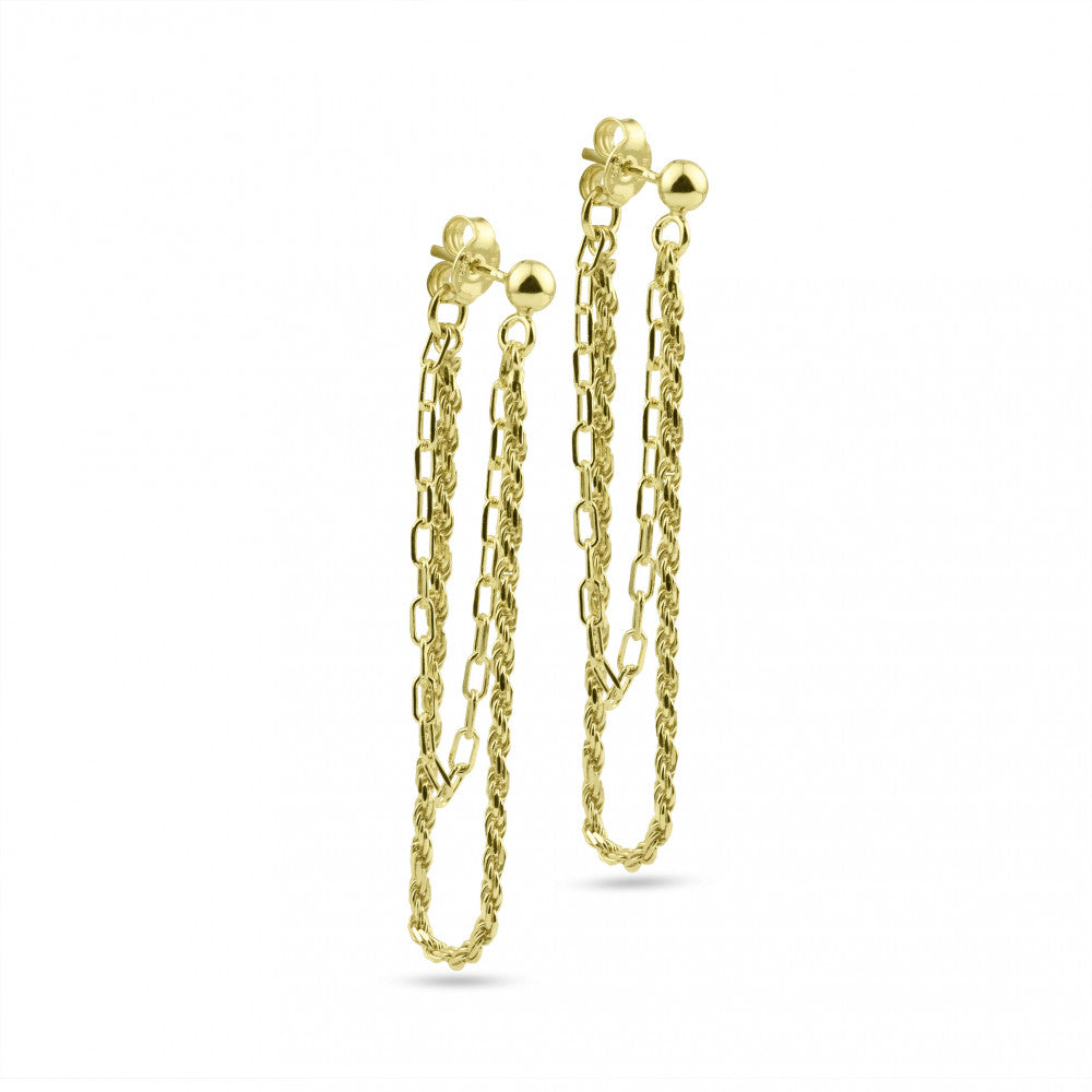 Sterling Silver Gold Plated Double Strand Rope And Paperclip Stud Earrings