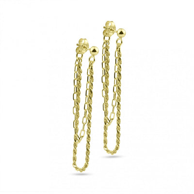 Sterling Silver Gold Plated Double Strand Rope And Paperclip Stud Earrings
