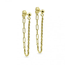 Load image into Gallery viewer, Sterling Silver Gold Plated Dangling Rope And Paperclip Stud Earrings