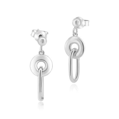 Sterling Silver Rhodium Plated Dangling Donut Paperclip Stud Earrings