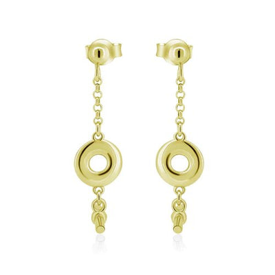 Sterling Silver Gold Plated Dangling Donut Bar Stud Earrings