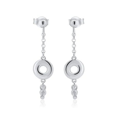Sterling Silver Rhodium Plated Dangling Donut Bar Stud Earrings