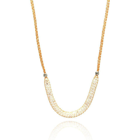 Sterling Silver Rose Gold Plated Italian Chain Necklace with Mesh Design Inlaid with Clear CzsAnd Chain Length of 16 -18