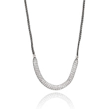 Load image into Gallery viewer, Sterling Silver Black Rhodium Plated Italian Chain Necklace with Mesh Design Inlaid with Clear CzsAnd Chain Length of 16 -18