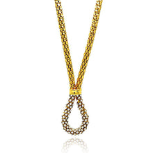 Load image into Gallery viewer, Sterling Silver Gold Plated Popcorn Italian Chain Necklace with Open Teardrop Shaped Design Inlaid with Clear CzsAnd Chain Length of 17