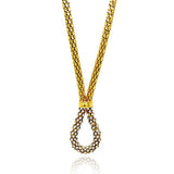 Sterling Silver Gold Plated Popcorn Italian Chain Necklace with Open Teardrop Shaped Design Inlaid with Clear CzsAnd Chain Length of 17