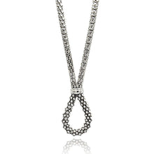 Load image into Gallery viewer, Sterling Silver Rhodium Plated Popcorn Italian Chain Necklace with Open Teardrop Shaped Design Inlaid with Clear CzsAnd Chain Length of 17