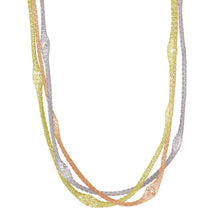 Load image into Gallery viewer, Sterling Silver Three Tone Triple Strand Mesh .925 Necklace Filled with Marquise CZ