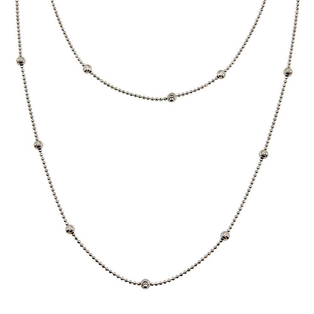 Sterling Silver Rhodium Plated Beaded Chain Necklace