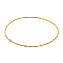 Load image into Gallery viewer, Sterling Silver Gold Plated Popcorn Italian Chain Necklace with Three Silver Paved Round Disc Charms Magnetic Clasp ClosureAnd Chain Length of 17 And Thickness: 3.18MM