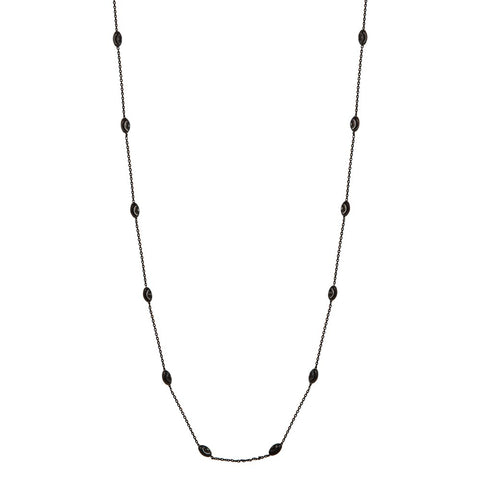 Sterling Silver Black Rhodium Plated Diamond Cut Oval Italian Necklace