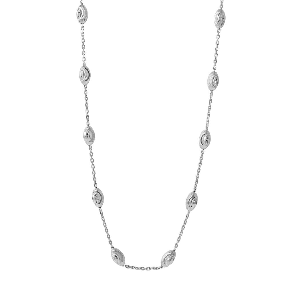 Sterling Silver Classy Rhodium Plated Italian Necklace with Multi Fancy Oval BeadsAnd Closure: Lobster Clasp Closure Length: 36
