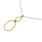 Sterling Silver Rhodium Plated Chain Necklace with Two Gold Plated Oval Loops PendantAnd Lobster Clasp ClosureAnd Length of 17