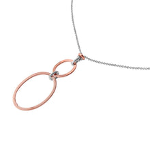 Load image into Gallery viewer, Sterling Silver Rhodium Plated Chain Necklace with Two Rose Gold Plated Oval Loops PendantAnd Lobster Clasp ClosureAnd Length of 17