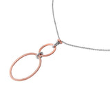 Sterling Silver Rhodium Plated Chain Necklace with Two Rose Gold Plated Oval Loops PendantAnd Lobster Clasp ClosureAnd Length of 17
