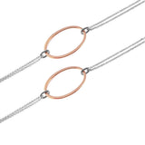 Sterling Silver Four Oval Rose Gold Plated Loops Necklace with Rhodium Plated Chain and Lobster Claw Clasp