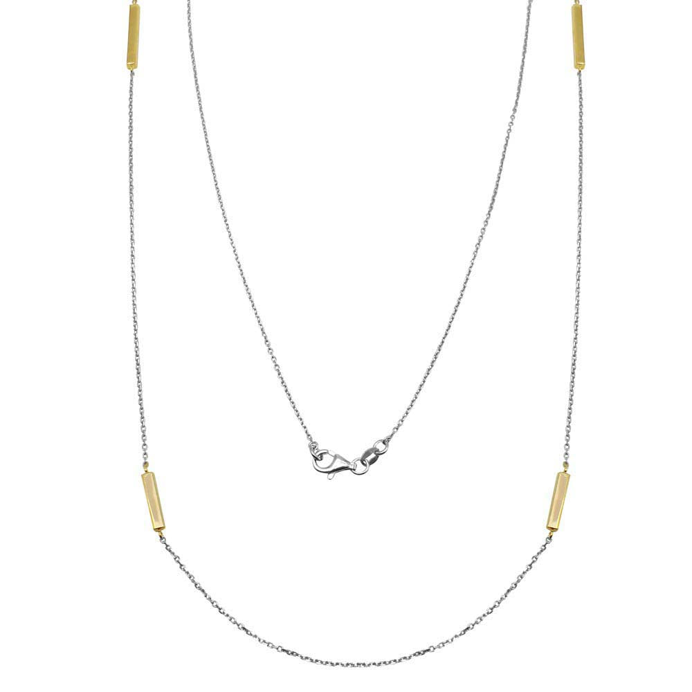 Sterling Silver Gold Plated Rectangle Bar Long Necklace