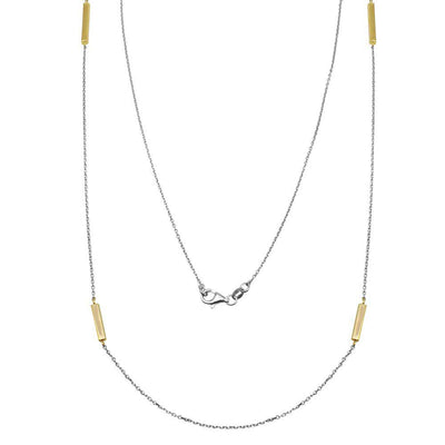 Sterling Silver Gold Plated Rectangle Bar Long Necklace