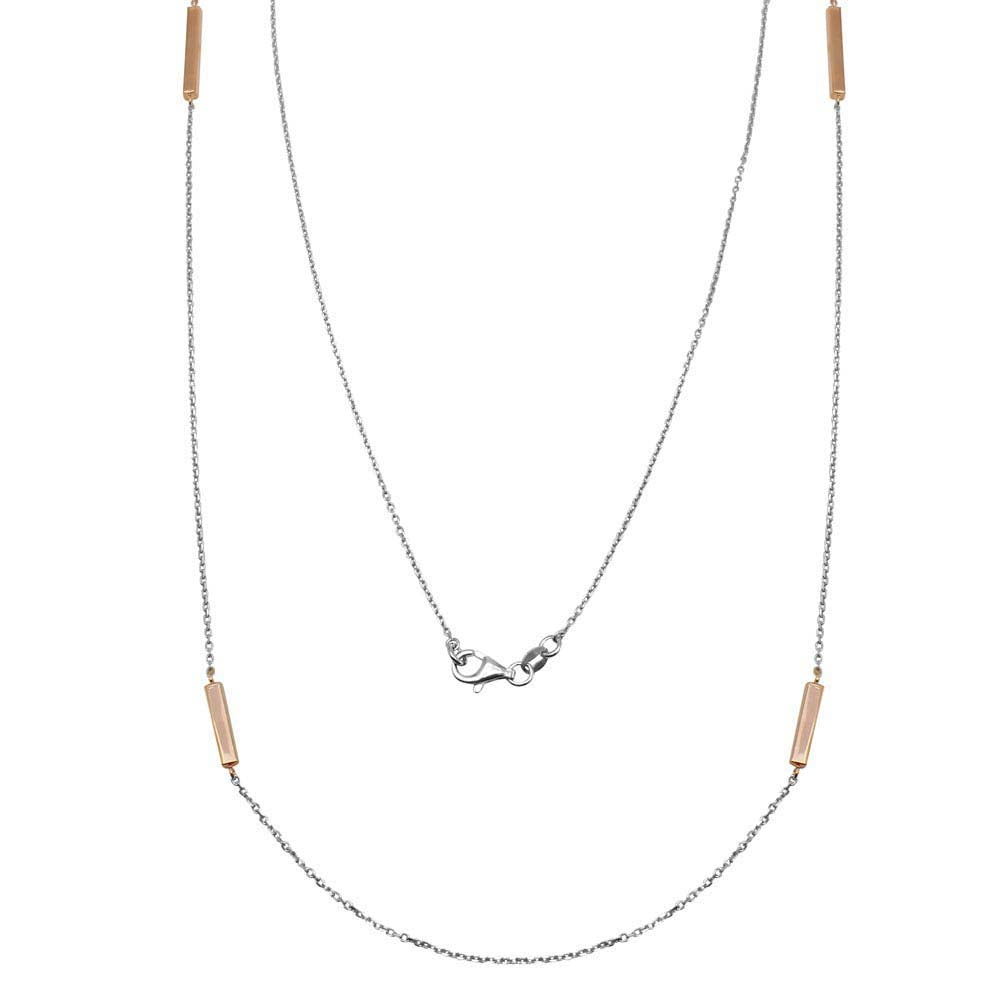 Sterling Silver Rose Gold Plated Rectangle Bar Long Necklace