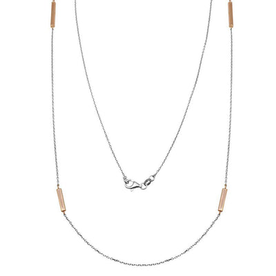 Sterling Silver Rose Gold Plated Rectangle Bar Long Necklace
