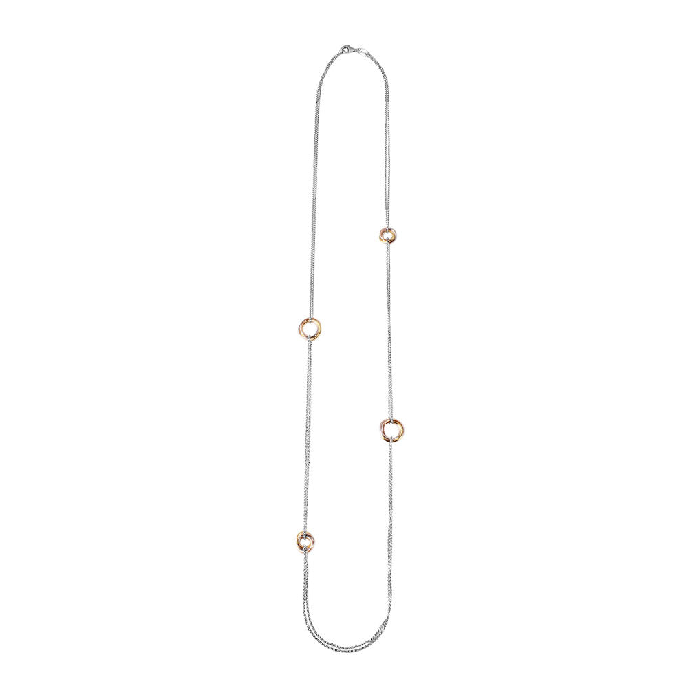 Sterling Silver Fancy Rhodium Plated Chain Necklace with Multi-Tone  Loop Charm LinksAnd Lobster Clasp ClosureAnd Length of 17