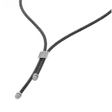 Load image into Gallery viewer, Sterling Silver Black Rhodium Plated Popcorn Lariat Italian Chain Necklace with Silver Paved Square Charm Magnetic Clasp ClosureAnd Chain Length of 16.5 And Thickness: 3.22MM