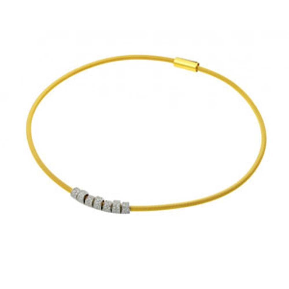 Italian Sterling Silver Gold Plated Necklace with Multiple Hoops Paved with Clear CZ StonesAnd Chain Length of 17.5  and Magnetic Clasp