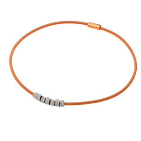 Italian Sterling Silver Rose Gold Plated Multiple Circle Necklace Paved with Clear CZ StonesAnd Chain Length of 17.5  and Magnetic Clasp