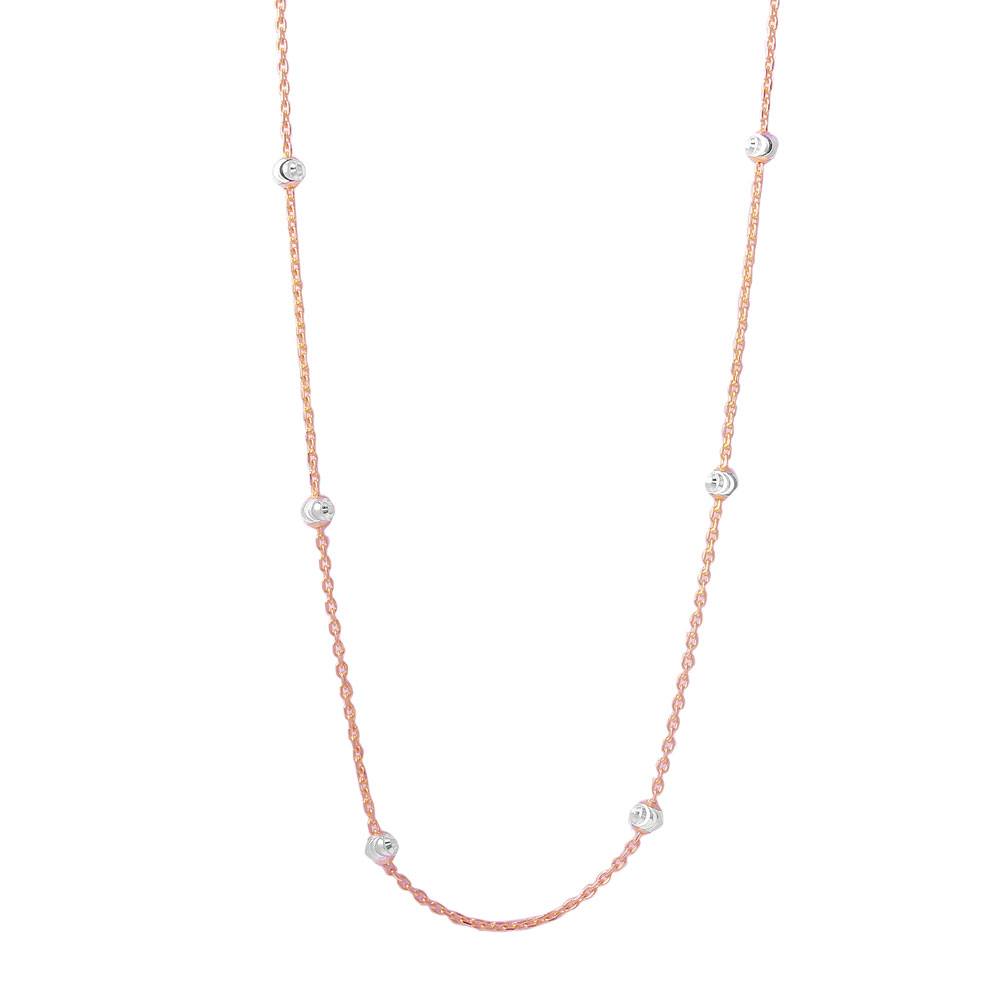 Sterling Silver Classy Rose Gold Plated Italian Necklace with Multi Silver Fancy Round BeadsAnd Closure: Lobster Clasp Closure Length: 36