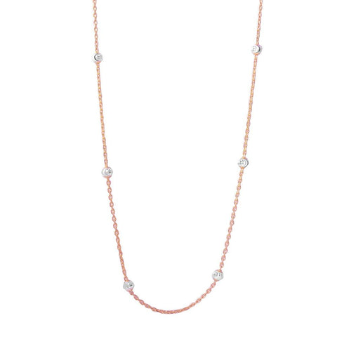 Sterling Silver Classy Rose Gold Plated Italian Necklace with Multi Silver Fancy Round BeadsAnd Closure: Lobster Clasp Closure Length: 36