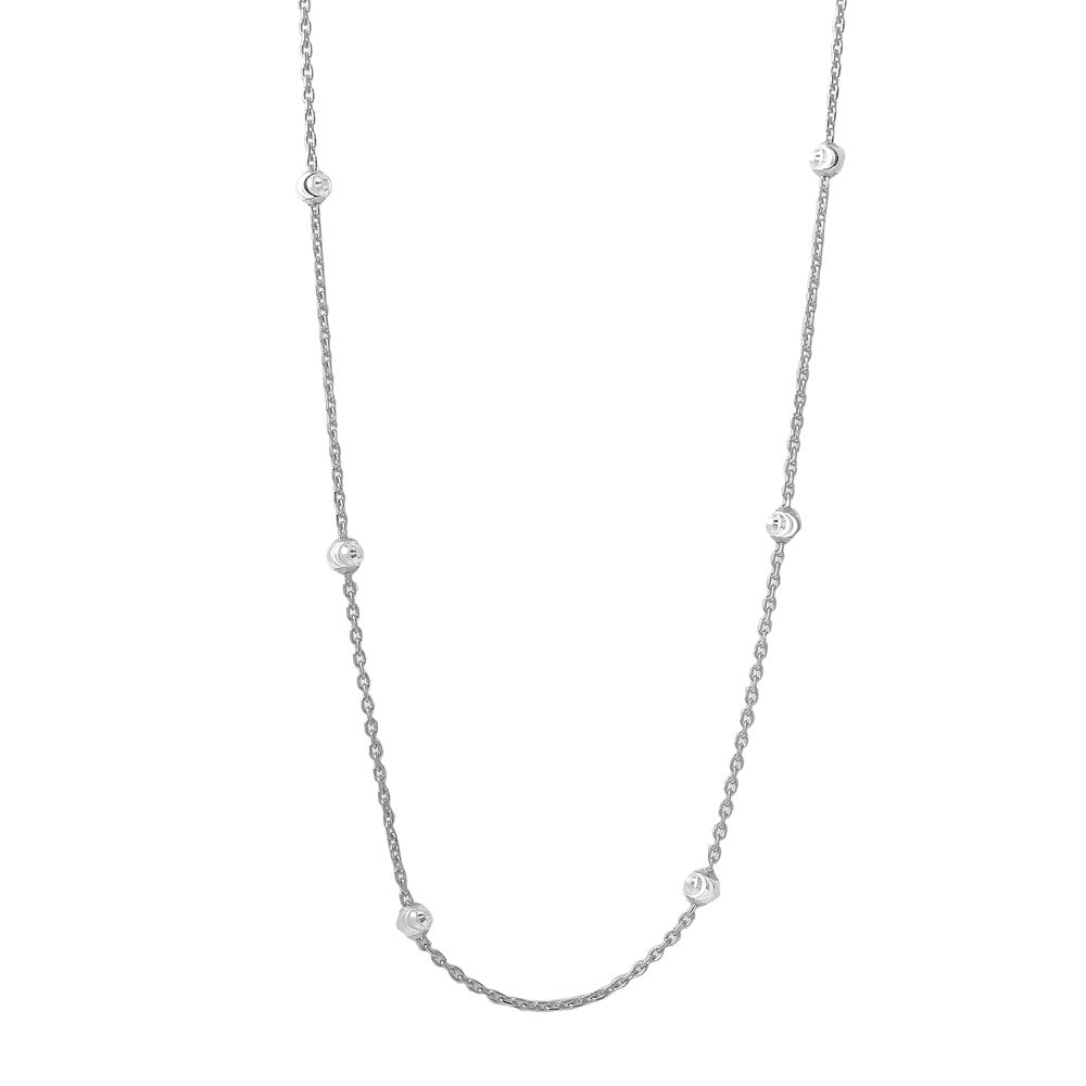Sterling Silver Classy Rhodium Plated Italian Necklace with Multi Fancy Round BeadsAnd Closure: Lobster Clasp Closure Length: 36