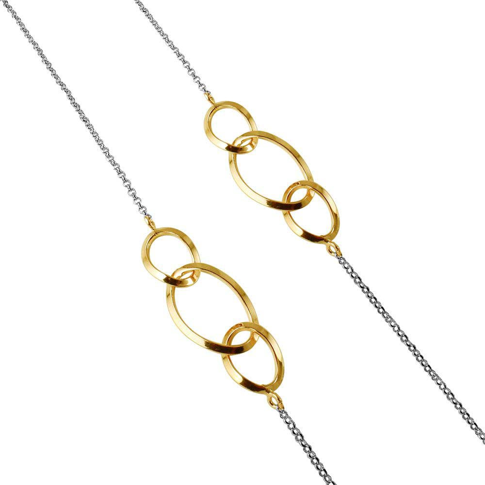 Sterling Silver Gold Plated Stylish 3 Interwined Loops NecklaceAnd Lobster Claw Clasp and Nickle Free Rhodium Plated Chain