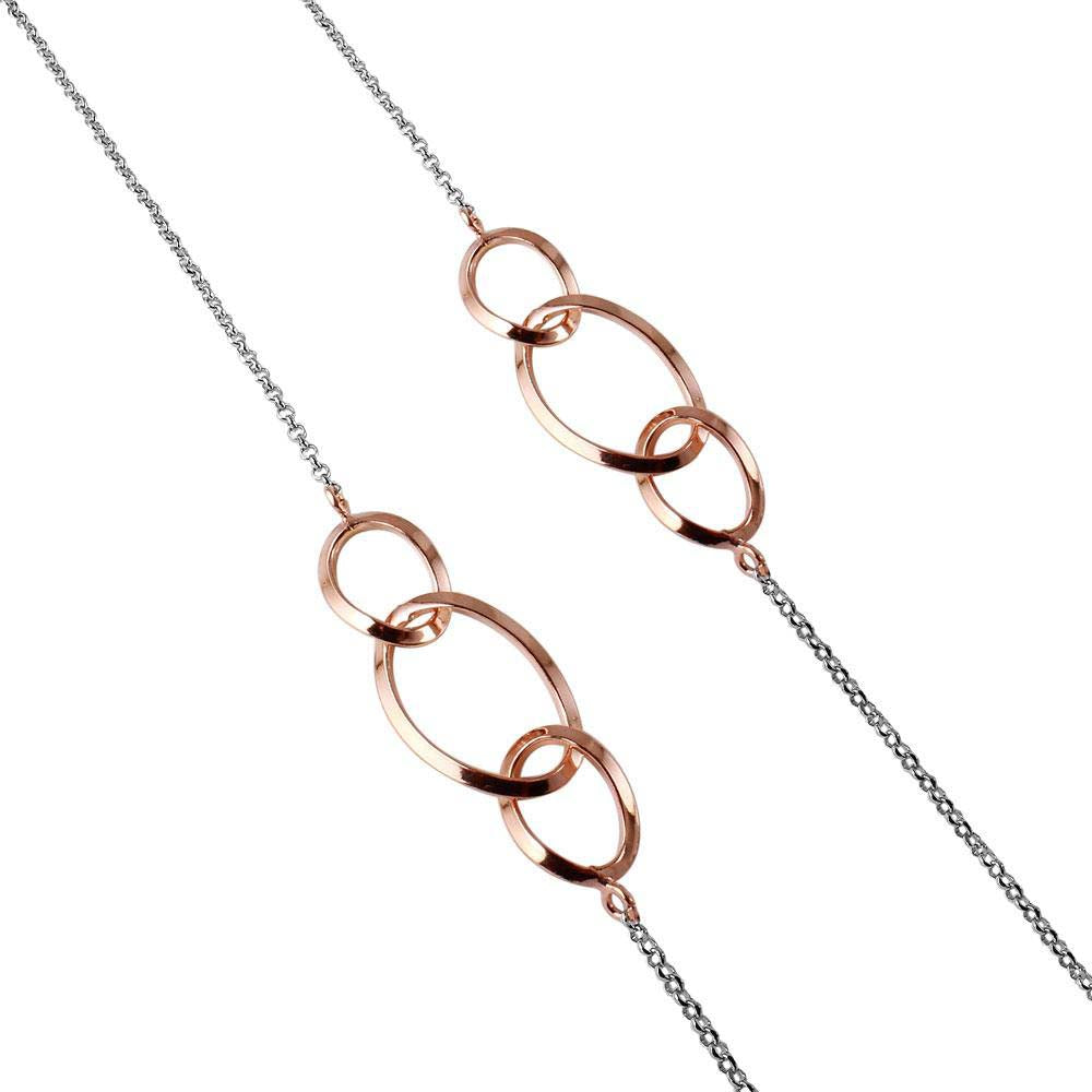 Sterling Silver Rose Gold Plated Stylish 3 Interwined Loops NecklaceAnd Lobster Claw Clasp and Nickle Free Rhodium Plated Chain