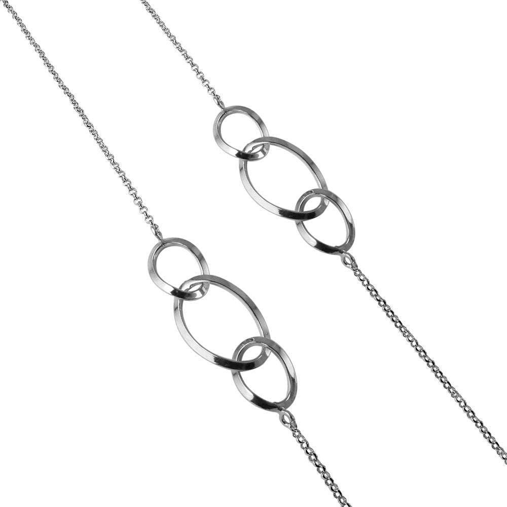 Sterling Silver Classy Chain Necklace with Rhodium Plated Intertwined Loops DesignAnd Lobster Clasp ClosureAnd Length of 17