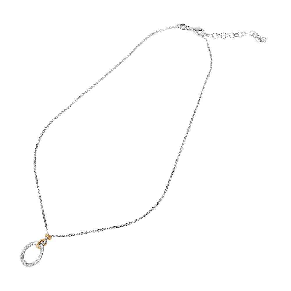 Sterling Silver Rhodium Plated Chain Necklace with Dangling Links Gold Plated & Textured Oval Loop PendantAnd Lobster Clasp ClosureAnd Length of 17