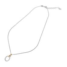 Load image into Gallery viewer, Sterling Silver Rhodium Plated Chain Necklace with Dangling Links Gold Plated &amp; Textured Oval Loop PendantAnd Lobster Clasp ClosureAnd Length of 17