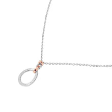 Load image into Gallery viewer, Sterling Silver Rhodium Plated Chain Necklace with Dangling Links Rose Gold Plated &amp; Textured Oval Loop PendantAnd Lobster Clasp ClosureAnd Length of 17