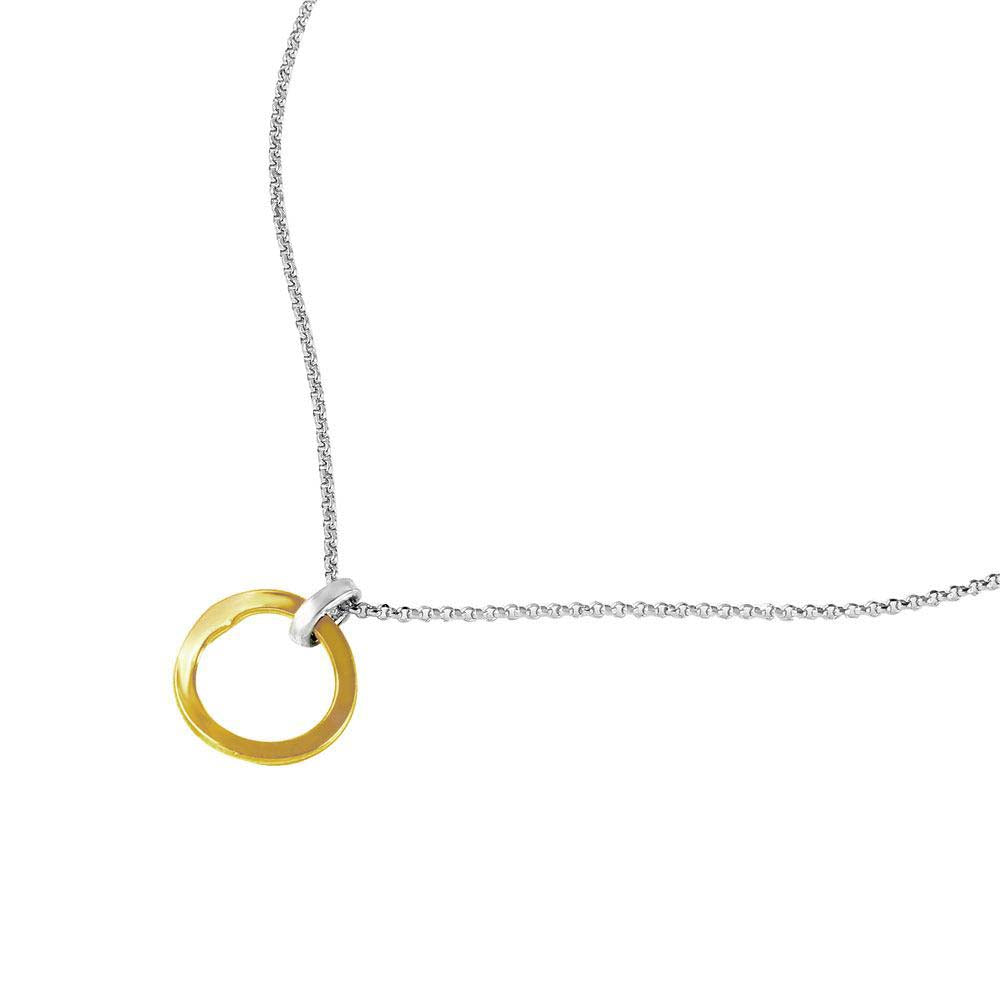 Sterling Silver Rhodium Plated Chain Necklace with Single Gold Plated Loop PendantAnd Lobster Clasp ClosureAnd Length of 17