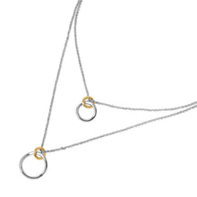 Load image into Gallery viewer, Sterling Silver Rhodium Plated Two Strands Chain Necklace with Gold &amp; Rhodium Plated Loop PendantsAnd Lobster Clasp ClosureAnd Length of 17