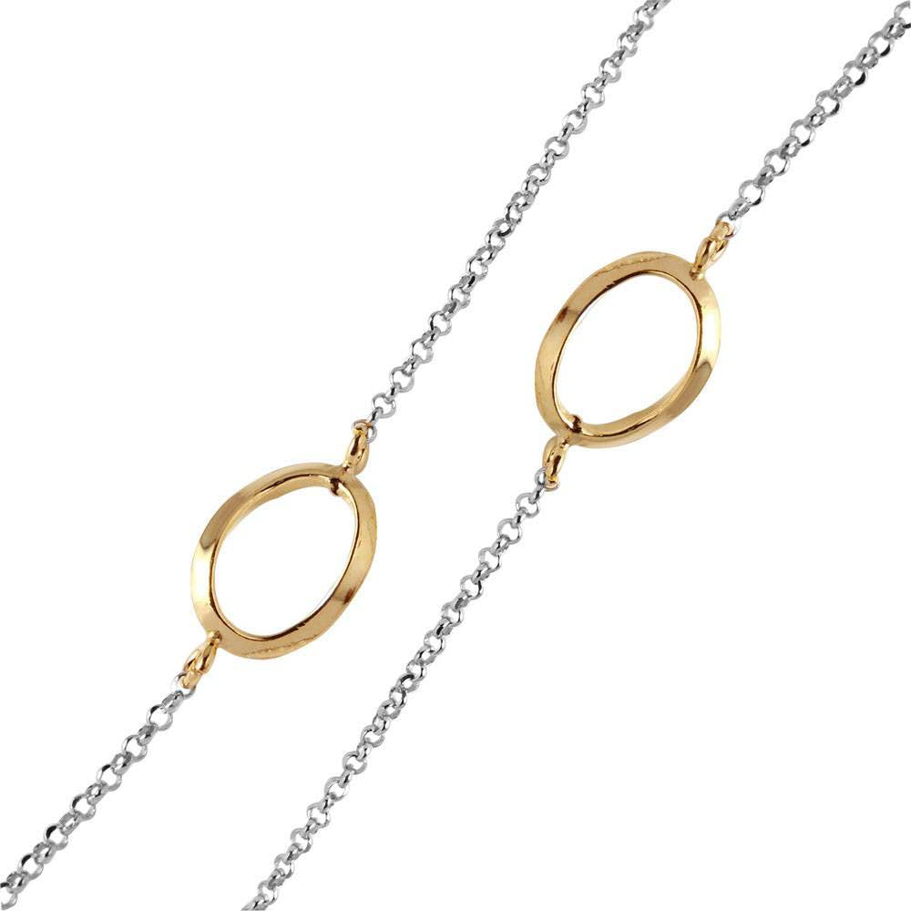 Sterling Silver Rhodium Plated Chain Necklace with Multi Curved Gold Plated Oval LoopsAnd Lobster Clasp ClosureAnd Length of 17